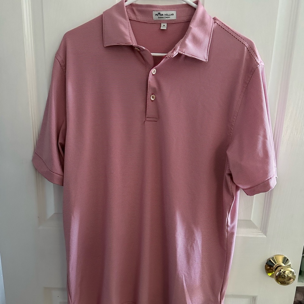 Peter Millar Summer Comfort Mens Polo T Shirt Size Medium Red Striped